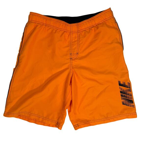 Nike Swim Trunks Men’s Large Orange Elastic Waist Drawstring Shorts - Picture 1 of 6